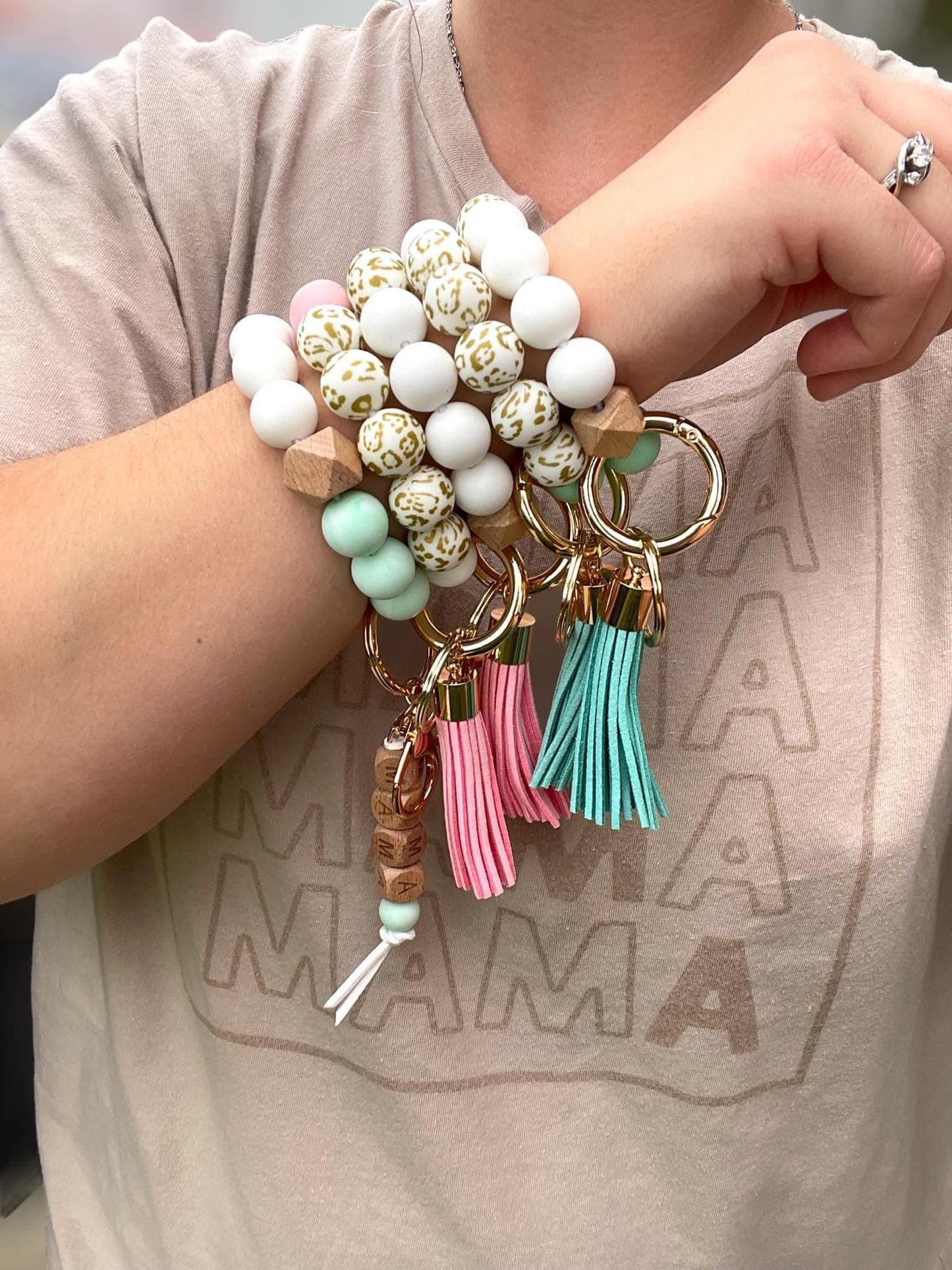 Silicone and Wood Beaded Keychain Wholesale