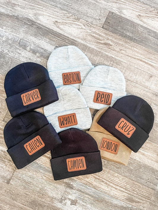 Leather Name Patch Beanies All Sizes