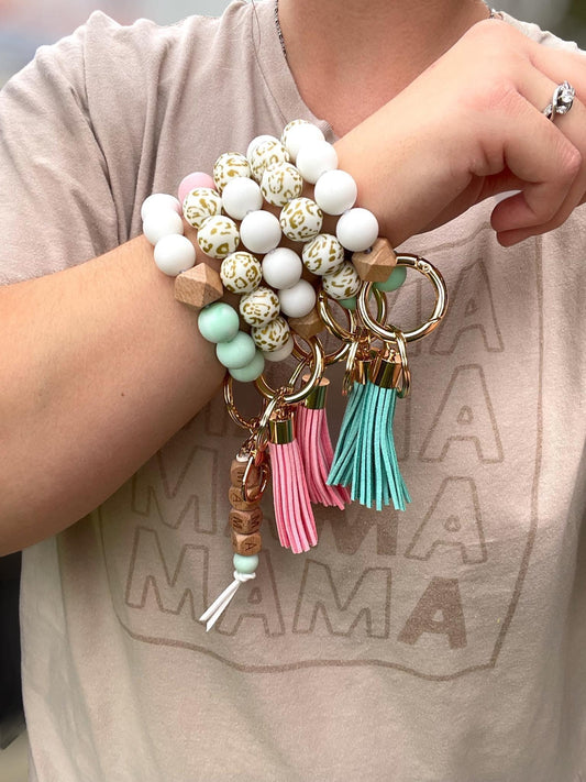 Silicone and Wood Beaded Keychain